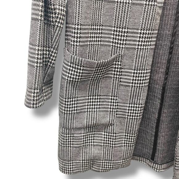 Love Tree Women's S Houndstooth Black White Open Front Long Jacket Coat - Picture 2 of 6